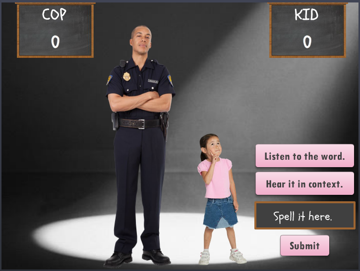 Cop vs Kid Spelling Bee: Select Image to Launch Demo